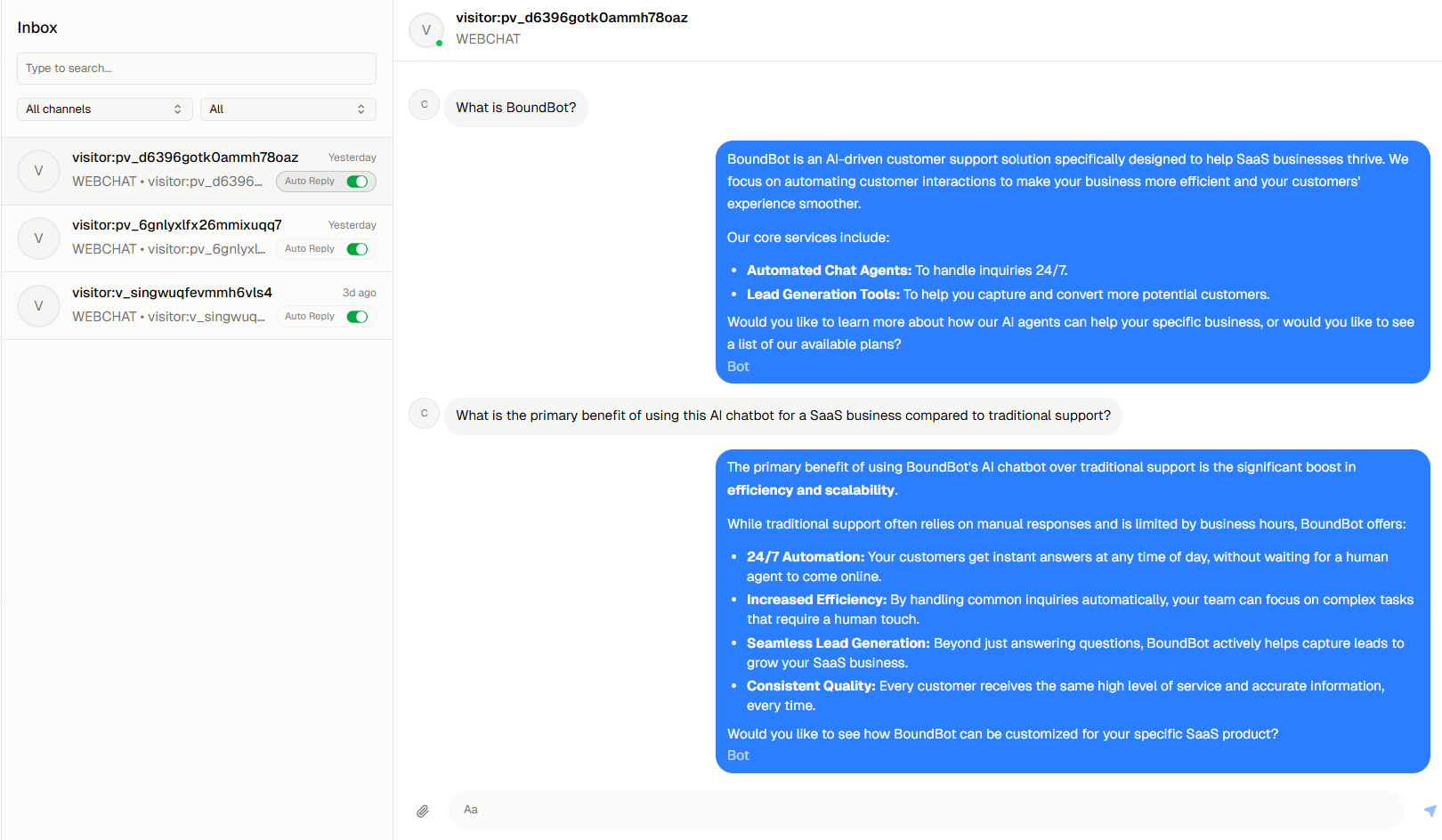 BoundBot inbox conversation view